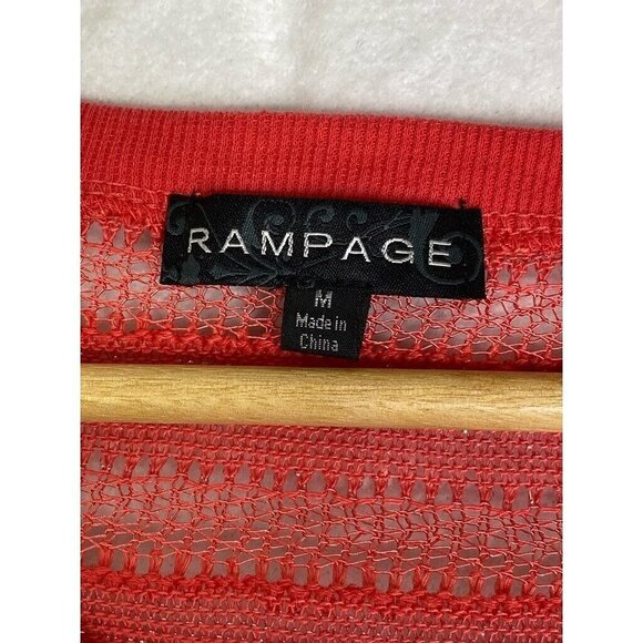 Rampage Womens Knit Blouse Red Striped Long Sleeve Scoop Neck Mesh Shimmer M New - Picture 6 of 6